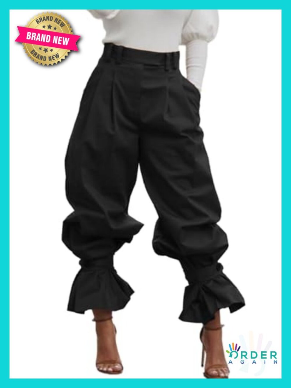 High Waist Wide Leg Barrel Dress Pants with Tie Bottom Ruffle Hem Lantern